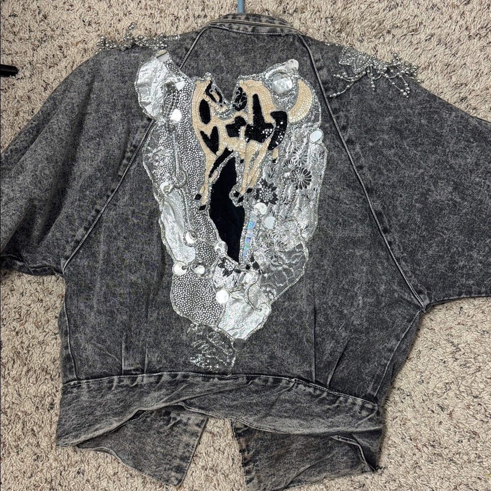 Vintage acid washed sequins coat jacket - Picture 10 of 13